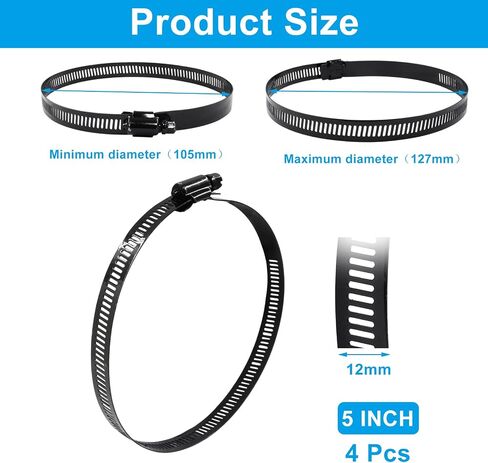 Litoexpe 2.5 Inch Stainless Steel Worm Gear Hose Clamp 4 Pcs, Adjustable 40-63mm Size Range, Fuel Line Clamp for Plumbing Automotive and Mechanical Application (Black) in Saudi Arabia