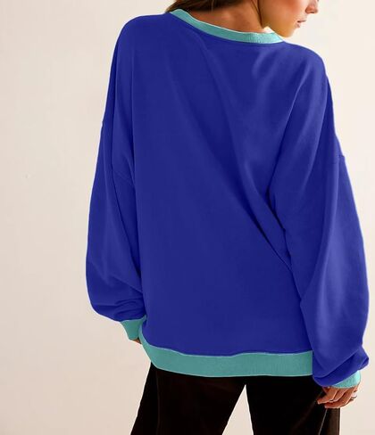 Women Oversized Color Block Long Sleeve Sweatshirt Casual Crew Neck Shirt Loose Fit Pullover Top Y2K Clothes in Saudi Arabia