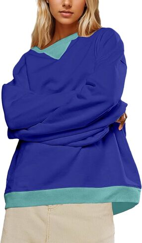 Women Oversized Color Block Long Sleeve Sweatshirt Casual Crew Neck Shirt Loose Fit Pullover Top Y2K Clothes in Saudi Arabia