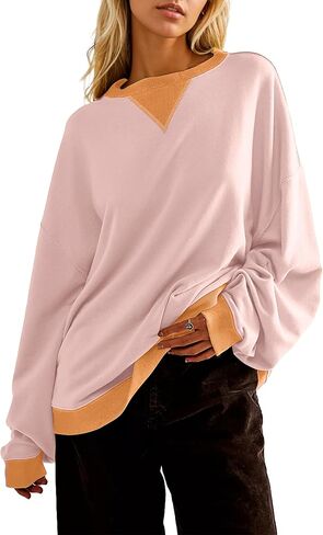 Women Oversized Color Block Long Sleeve Sweatshirt Casual Crew Neck Shirt Loose Fit Pullover Top Y2K Clothes in Saudi Arabia