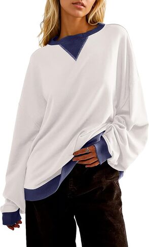 Women Oversized Color Block Long Sleeve Sweatshirt Casual Crew Neck Shirt Loose Fit Pullover Top Y2K Clothes in Saudi Arabia