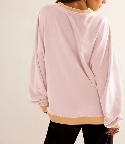 Women Oversized Color Block Long Sleeve Sweatshirt Casual Crew Neck Shirt Loose Fit Pullover Top Y2K Clothes in Saudi Arabia