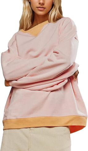 Women Oversized Color Block Long Sleeve Sweatshirt Casual Crew Neck Shirt Loose Fit Pullover Top Y2K Clothes in Saudi Arabia