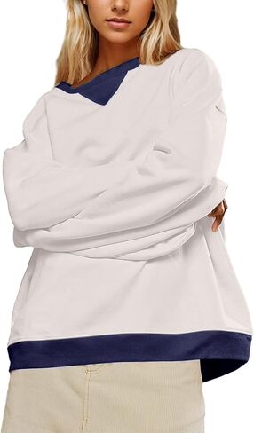Women Oversized Color Block Long Sleeve Sweatshirt Casual Crew Neck Shirt Loose Fit Pullover Top Y2K Clothes in Saudi Arabia
