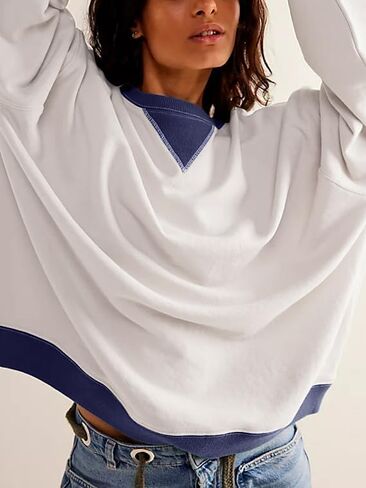 Women Oversized Color Block Long Sleeve Sweatshirt Casual Crew Neck Shirt Loose Fit Pullover Top Y2K Clothes in Saudi Arabia
