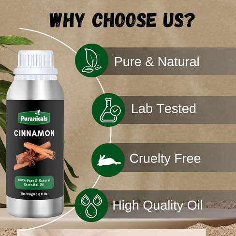 Cinnamon Essential Oil 16 Ounces by Puranicals | 100% Pure & Natural | Undiluted Premium Quality | Therapeutic Grade Aromatherapy Oil in Saudi Arabia