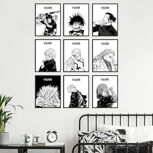 مجموعة ملصقات Jujutsu Kaisen مطبوعة من Bigwig - جدار الرسوم المتحركة لفن المانغا، ملصق JJk، فن جدار Jujutsu Kaisen، ملصق Gojo Satoru، ملصقات Jujutsu Kaisen، ملصقات JJk لتزيين الحائط الأنيمي - مجموعة غير مؤطرة من 9 (8x10) in Kuwait