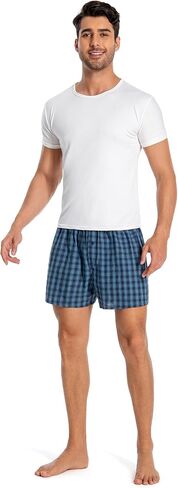 Men's Boxer Shorts 100% Cotton Classic Plaid Woven Boxers for Men Soft Breathable Mens Underwear with Button Fly in Saudi Arabia