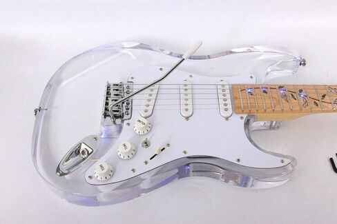 جيتار كهربائي بإضاءة LED، جسم أكريليك من خشب القيقب، جيتار كريستالي، صوت جميل، أزرق in Kuwait