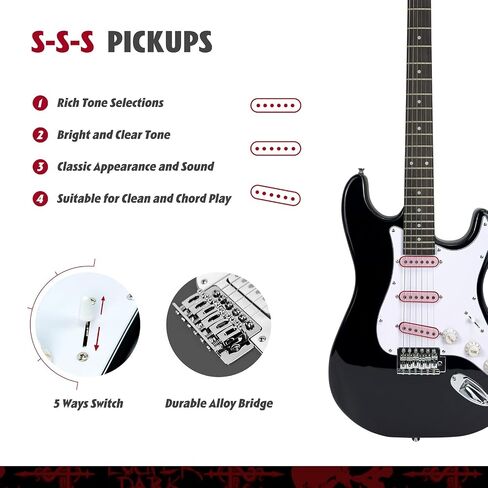 Aubegne AST-115 39 Inch Electric Guitar Kit, Black, Solid Body, Includes Amp, Gig Bag, Tuner, Capo, Strap, Strings, Picks, Cable, Tremolo Bar, Pick Necklace in Saudi Arabia