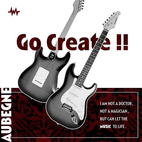Aubegne AST-115 39 Inch Electric Guitar Kit, Black, Solid Body, Includes Amp, Gig Bag, Tuner, Capo, Strap, Strings, Picks, Cable, Tremolo Bar, Pick Necklace in Saudi Arabia