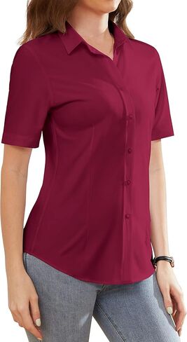 Womens Dress Shirts Wrinkle-Free Button Down Short Sleeve Shirts for Women Collared Work Shirt in Saudi Arabia