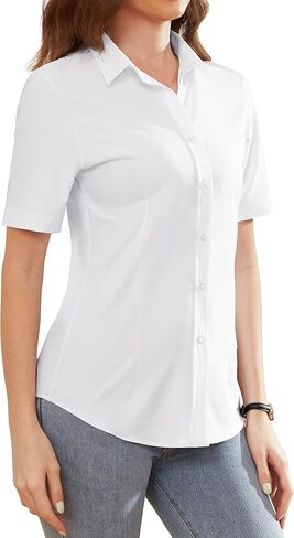 Womens Dress Shirts Wrinkle-Free Button Down Short Sleeve Shirts for Women Collared Work Shirt in Saudi Arabia