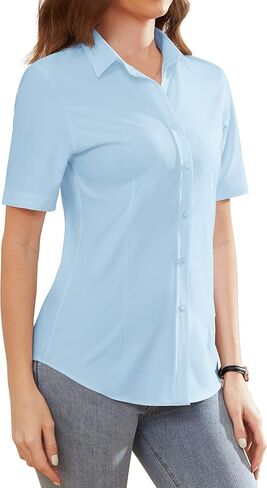 Womens Dress Shirts Wrinkle-Free Button Down Short Sleeve Shirts for Women Collared Work Shirt in Kuwait