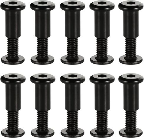 M6 x 16mm Socket Cap Furniture Bolts with Barrel Nuts for Furniture Cots Beds Crib and Chairs, Carbon Steel, Black Oxide, 10 Sets in Saudi Arabia