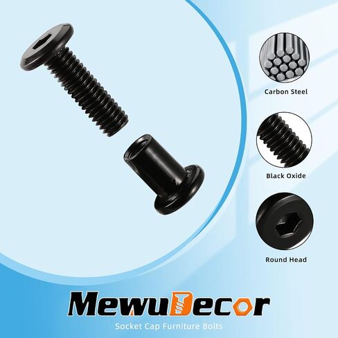 M6 x 16mm Socket Cap Furniture Bolts with Barrel Nuts for Furniture Cots Beds Crib and Chairs, Carbon Steel, Black Oxide, 10 Sets in Saudi Arabia