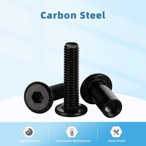 M6 x 16mm Socket Cap Furniture Bolts with Barrel Nuts for Furniture Cots Beds Crib and Chairs, Carbon Steel, Black Oxide, 10 Sets in Saudi Arabia