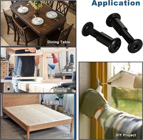 M6 x 16mm Socket Cap Furniture Bolts with Barrel Nuts for Furniture Cots Beds Crib and Chairs, Carbon Steel, Black Oxide, 10 Sets in Saudi Arabia