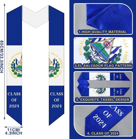 El Salvador Graduation Stole Sash Class of 2024 El Salvador Flag Stole Sash Countries Honor Stole Sash for Study Aboard International El Salvador Student Accessories in Saudi Arabia