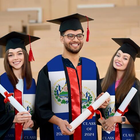 El Salvador Graduation Stole Sash Class of 2024 El Salvador Flag Stole Sash Countries Honor Stole Sash for Study Aboard International El Salvador Student Accessories in Saudi Arabia