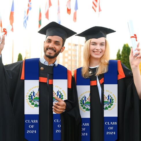 El Salvador Graduation Stole Sash Class of 2024 El Salvador Flag Stole Sash Countries Honor Stole Sash for Study Aboard International El Salvador Student Accessories in Saudi Arabia