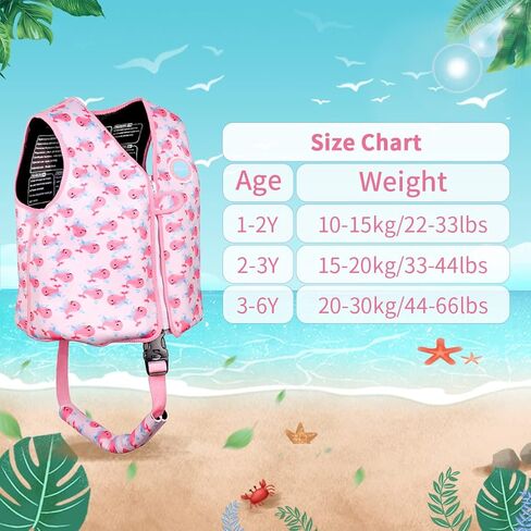 سترة سباحة للأطفال، تطفو للأطفال، سترة سباحة للأطفال الصغار مع حزام أمان قابل للتعديل للأولاد والبنات الذين تتراوح أعمارهم بين 1-6 سنوات، 22-66 رطلاً in Kuwait