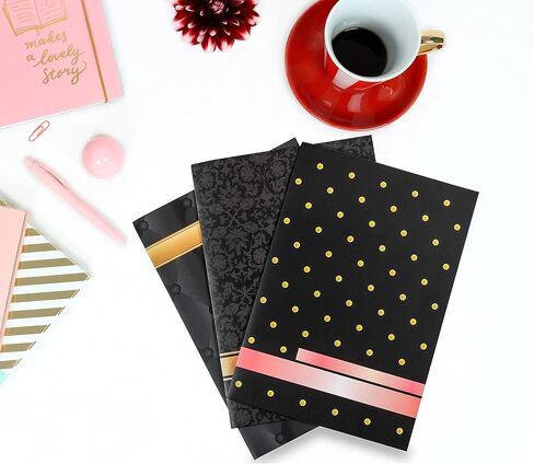 مجلدات MJW 3Pk بجيبين، عرض تقديمي للأعمال ومحفظة مدرسية للأوراق بحجم الحروف مع فتحة للبطاقة بتصميم أسود أنيق متنوع، لامع in Kuwait