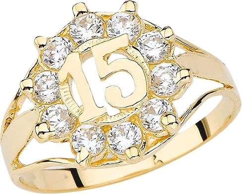 10k Yellow Gold Round Cubic Zirconia Openword Quinceanera "15" Fashion Ring - Size 10 in Kuwait