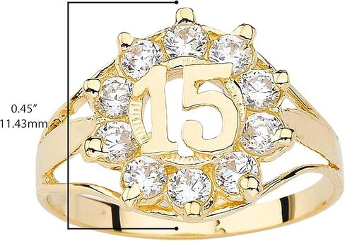 10k Yellow Gold Round Cubic Zirconia Openword Quinceanera "15" Fashion Ring - Size 10 in Kuwait