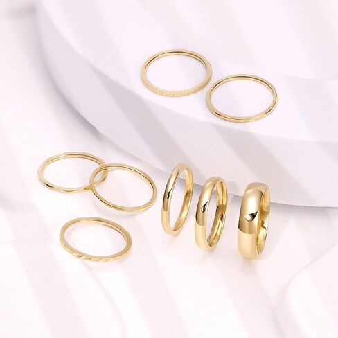 8Pcs 14K Gold Filled Stainless Steel Knuckle Rings Set for Women Girls Plain Band Stacking Rings Simple Smooth Thumb Midi Rings Comfort Fit 1-5mm Size 5-10 in Kuwait