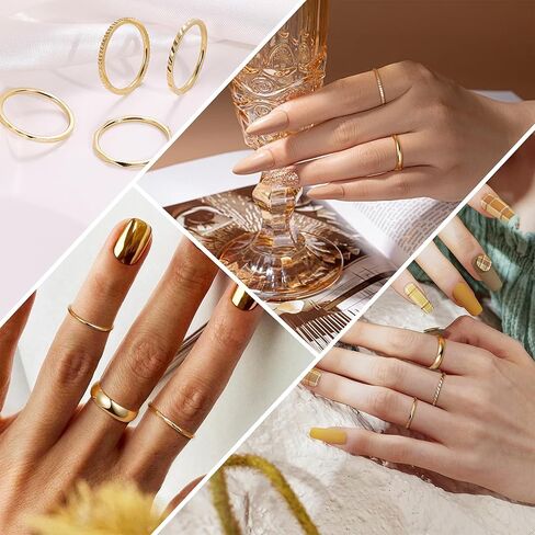 8Pcs 14K Gold Filled Stainless Steel Knuckle Rings Set for Women Girls Plain Band Stacking Rings Simple Smooth Thumb Midi Rings Comfort Fit 1-5mm Size 5-10 in Kuwait
