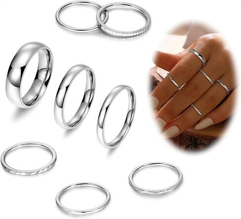 8Pcs 14K Gold Filled Stainless Steel Knuckle Rings Set for Women Girls Plain Band Stacking Rings Simple Smooth Thumb Midi Rings Comfort Fit 1-5mm Size 5-10 in Kuwait