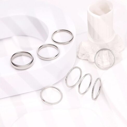 8Pcs 14K Gold Filled Stainless Steel Knuckle Rings Set for Women Girls Plain Band Stacking Rings Simple Smooth Thumb Midi Rings Comfort Fit 1-5mm Size 5-10 in Kuwait