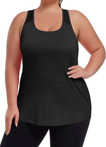 Women's Plus Size Athletic Tank Tops Racerback Workout Flowy Tops Yoga Running Sleevelss Summer Shirts Loose in Saudi Arabia
