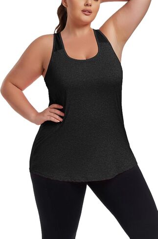 Women's Plus Size Athletic Tank Tops Racerback Workout Flowy Tops Yoga Running Sleevelss Summer Shirts Loose in Saudi Arabia