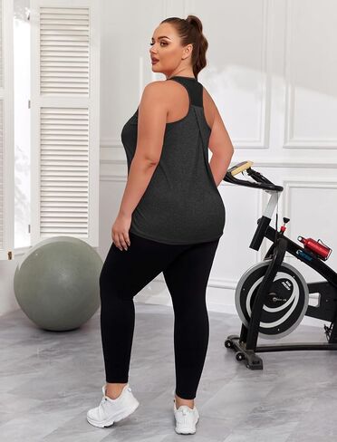 Women's Plus Size Athletic Tank Tops Racerback Workout Flowy Tops Yoga Running Sleevelss Summer Shirts Loose in Saudi Arabia