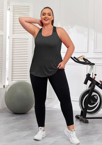 Women's Plus Size Athletic Tank Tops Racerback Workout Flowy Tops Yoga Running Sleevelss Summer Shirts Loose in Saudi Arabia