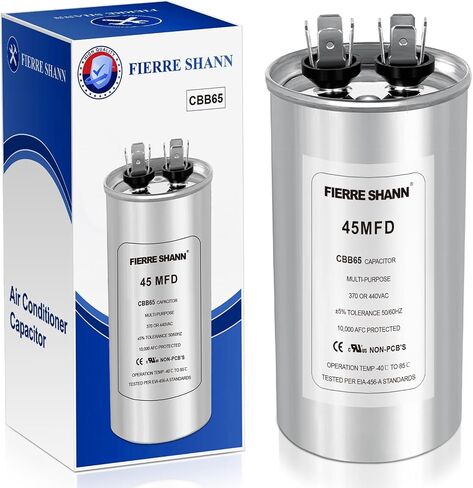 45 uF/MFD Capacitor for AC, 370 or 440 VAC CBB65 Dual Run Round Capacitors for AC Motor Run, Fan Start, Condenser Straight Cool, Heat Pump, Air Conditioner, and Pool Pump in Saudi Arabia
