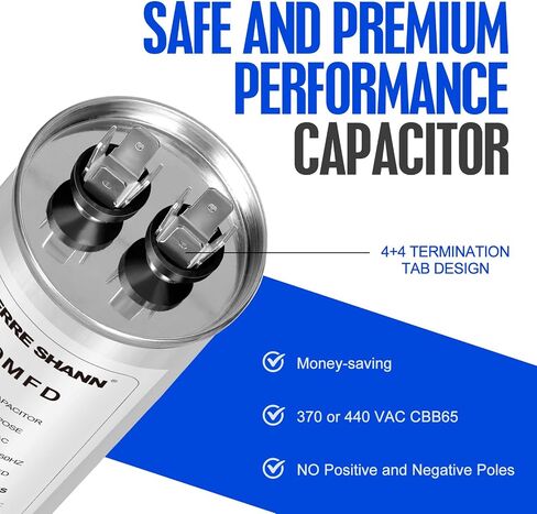 45 uF/MFD Capacitor for AC, 370 or 440 VAC CBB65 Dual Run Round Capacitors for AC Motor Run, Fan Start, Condenser Straight Cool, Heat Pump, Air Conditioner, and Pool Pump in Saudi Arabia