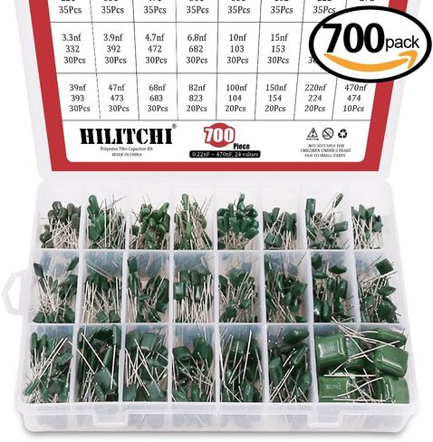Hilitchi 700Pcs 24-Value Mylar Polyester Film Capacitor Assortment Kit - 0.22NF to 470NF / 100V in Saudi Arabia