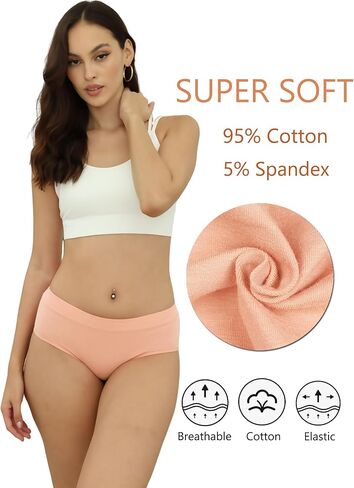Womens Underwear Cotton Mid-Rise Stretch Cheeky Hipster Panties Full Coverage Ladies Briefs 4 Pack in Saudi Arabia