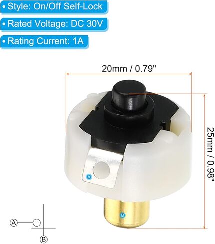 مفتاح زر ضغط 20 مم من PATIKIL، 4 قطع DC 30V 1A تشغيل/إيقاف مفتاح ذيل الشعلة الكهربائية ذاتي القفل لمصباح LED يدوي الصنع، أسود in Saudi Arabia