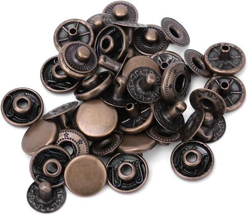 Zerodis 50 Sets Heavy Duty Leather Snap Fasteners Kit, Pure Brass Snap Buttons Metal Button Snaps Press Studs for Clothing, Leather, Jackets, Bracelets, Bags(10mm-Bronze) in Saudi Arabia