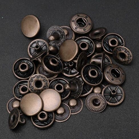 Zerodis 50 Sets Heavy Duty Leather Snap Fasteners Kit, Pure Brass Snap Buttons Metal Button Snaps Press Studs for Clothing, Leather, Jackets, Bracelets, Bags(10mm-Bronze) in Saudi Arabia