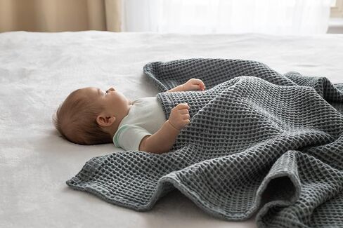 Organic Cotton Blue Baby Blanket - 100% Cotton Waffle Weave Toddler Blanket - Baby Nursery Blanket for Cribs, Strollers and Picnic - Extremely Soft and Luxurious Cotton Blanket - 36"x42" (Blue) in Saudi Arabia