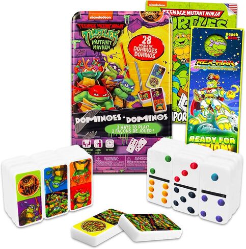 مجموعة Nickelodeon Teenage Mutant Ninja Turtles Dominoes ~ لعبة TMNT Dominos Board Game Plus TMNT Tattoos | مجموعة ألعاب سلاحف النينجا للأطفال in Saudi Arabia
