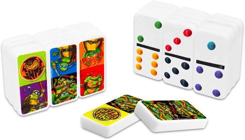 مجموعة Nickelodeon Teenage Mutant Ninja Turtles Dominoes ~ لعبة TMNT Dominos Board Game Plus TMNT Tattoos | مجموعة ألعاب سلاحف النينجا للأطفال in Saudi Arabia