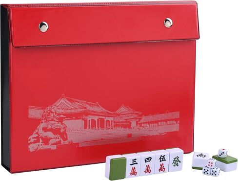 1.18"(30MM) Chinese Green Mahjong Sets with 144 + 2 Melamine Tiles and Portable Travel Carry Box and Handbag Complete Mahjong Game Set - (中国麻将) in Saudi Arabia