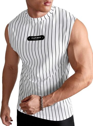 قميص Verdusa الرجالي ذو الأكمام المخططة والحروف بدون أكمام in Saudi Arabia