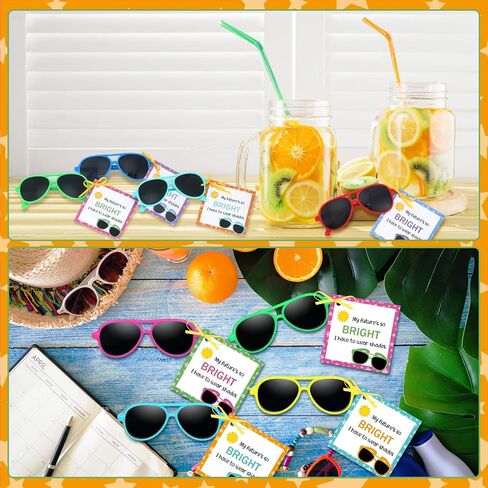 Kids Neon Sunglasses for Kids End of the Year Present for Students Sunglasses Set with Blessing Card for Kindergarten Graduation Party Supplies Beach Pool Party Goody Bag Favors (Novel, 96 Pcs) in Saudi Arabia